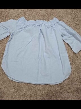 Off-Shoulder Light Blue Pinstripe Women’s Top
